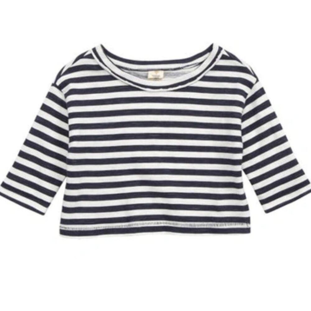 Tucker + Tate Babies' Long Sleeve T-shirt In Navy Charcoal-Ivory Stripe 9M NWT